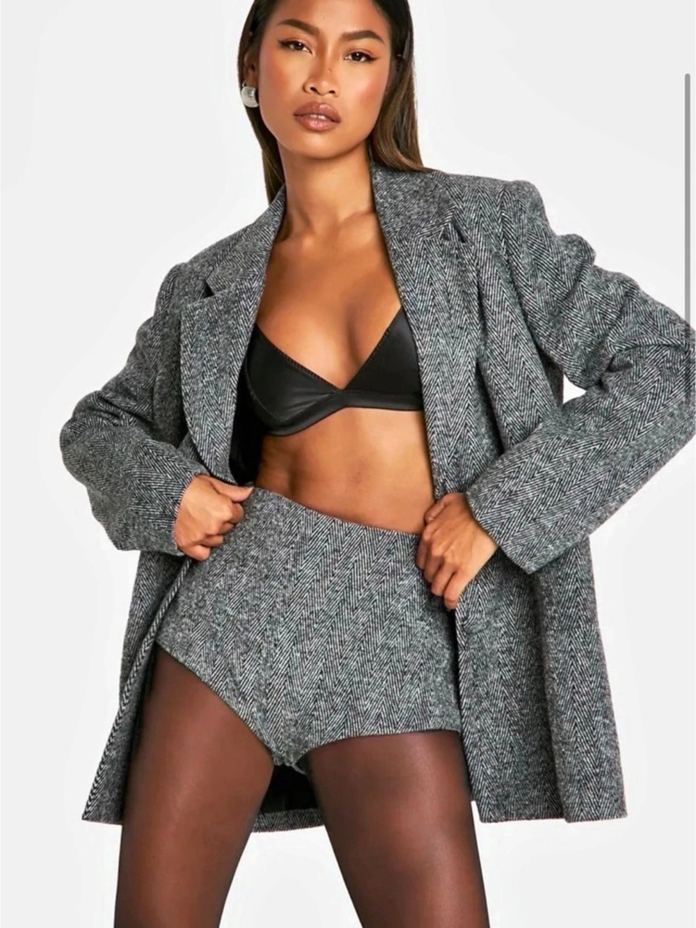 Boohoo Herringbone High Waisted Tailored Hotpants Shorts Size 6